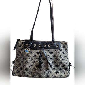 Dooney & Bourke Black and Tan Tote with Leather Trim